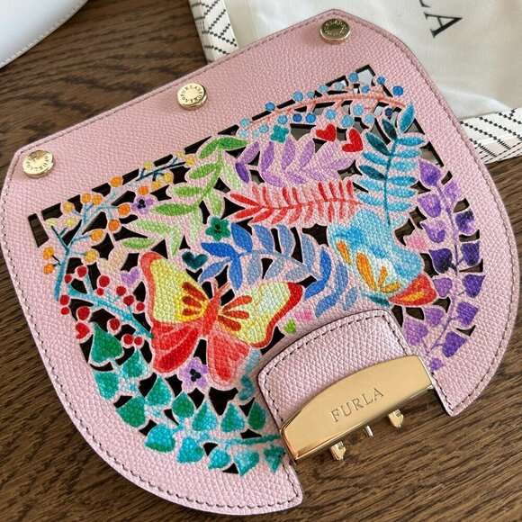 NEW!Furla My Play Interchangeable Metropolis Leather Flap -Diecut pink butterfly - Picture 2 of 6